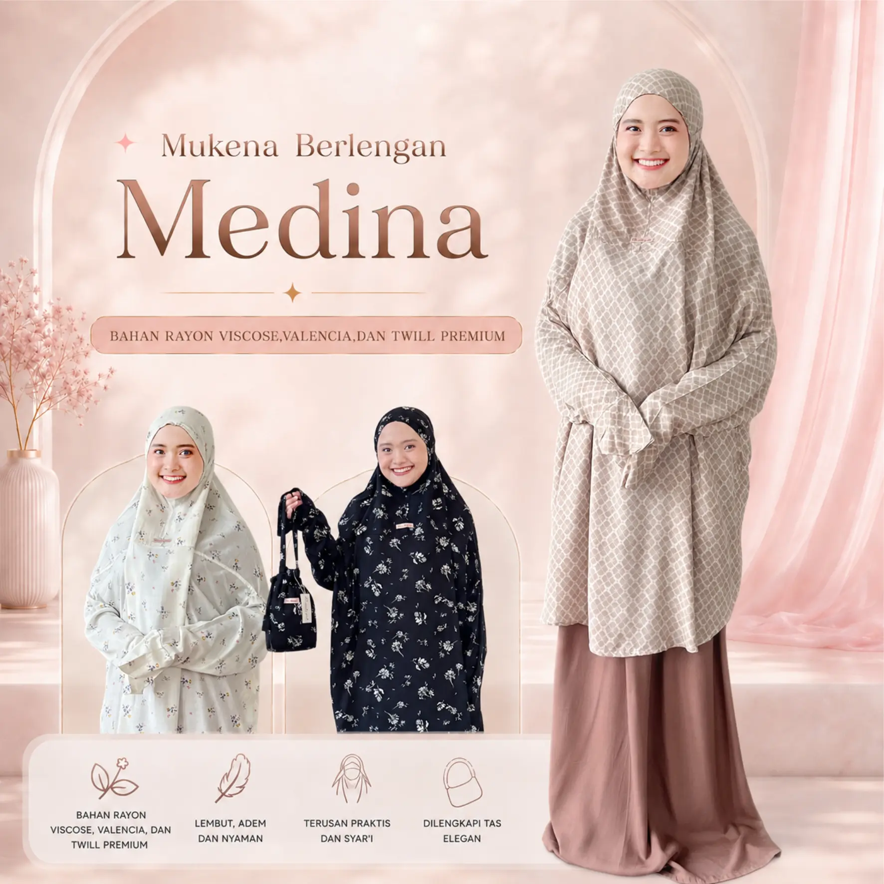 Mukena Dewasa MEDINA Series by Dianhijab Bahan Rayon Viscose Adem Nyaman dipakai Bisa COD