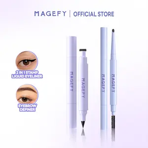 MAGEFY Eye Makeup Bundling - Pensil Alis Ultra Tipis + Eyeliner Dual Stamp – Alis Natural & Eyeliner Tajam Anti Gagal, Waterproof & Tahan Lama