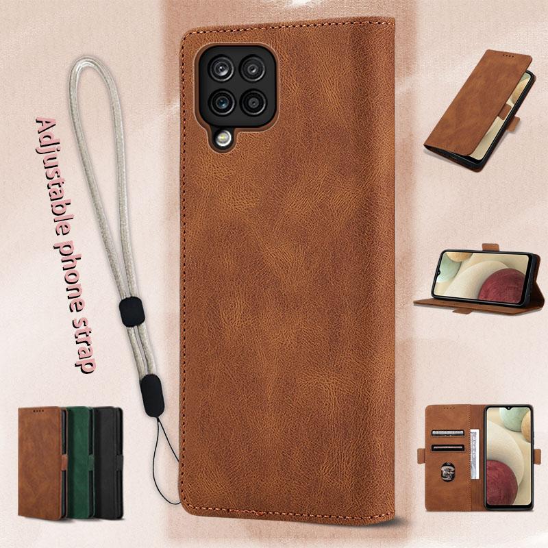  Bao da nắp gập Dành Cho Samsung A12 M12 ví khe cắm thẻ vỏ có dây buộc điện thoại có thể điều chỉnh 