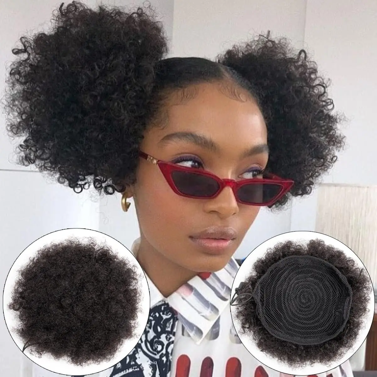 AGMITY Natural Afro Kinky Puff Drawstring Ponytail Unprocessed Remy Human Hair Extensions Ponytail Bun Hair pieces for Black Women Soft and Bouncy