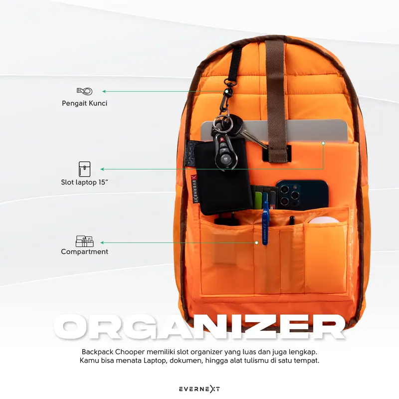 EVERNEXT Ransel Laptop Backpack Chooper Tas Punggung Pria Outdoor Sekolah Pria Kuliah Wanita 2