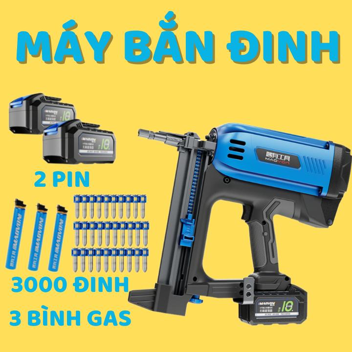 Máy Bắn Đinh Bằng Gas, Tặng 3000 Đinh, 3 Bình Gas - Bắn Bê Tông, Tường Nhà,…