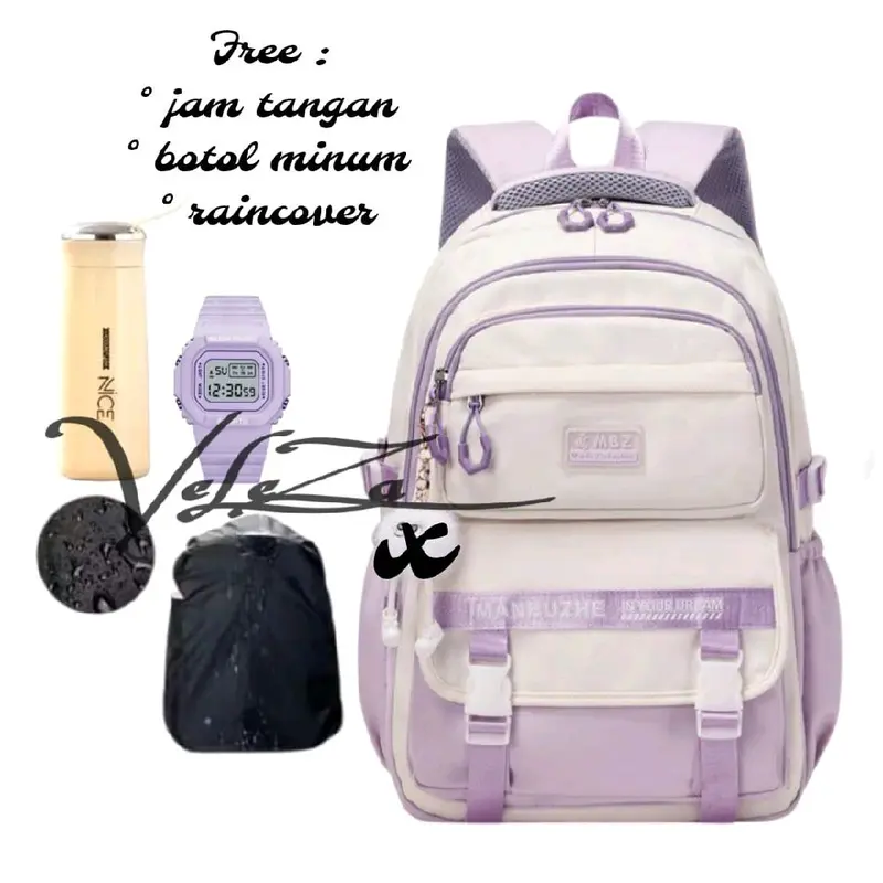 Tas ransel anak manbuzhe free gift 4in1 botol minum jam tangan raincover tas ransel sekolah SD SMP SMA tas ransel 3