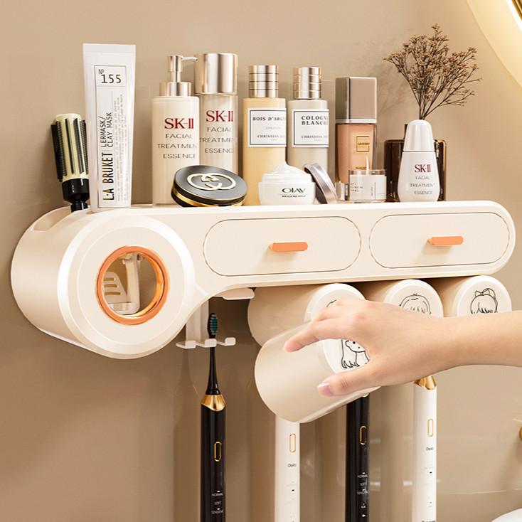 Giá Để Bàn Chải Đánh Răng Treo Tường Có Hộp Đựng Kem Đánh Răng Đa Chức Năng Kệ Phòng Tắm Có 2 3 4 Cốc