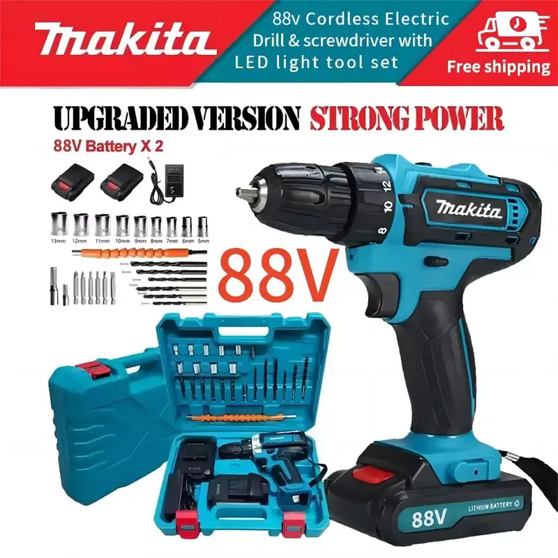 MAKlTA 86vf Mesin bor 2baterai cas 10mm bor listrik murah bor tangan baterai besi tembok Beton kayu - Cordless Drill bor cas 0
