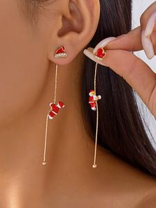 Arete de borlas creativos y de moda con Santa Claus escalando, Joyería navideña para mujer, Diseño único, Regalo perfecto para las fiestas