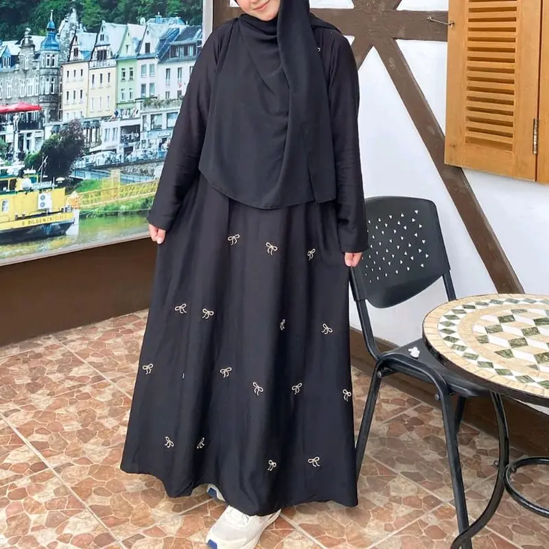 Abaya Pita Bordir/ Abaya Coquette/ Ribbon Abaya Wanita Muslim 0