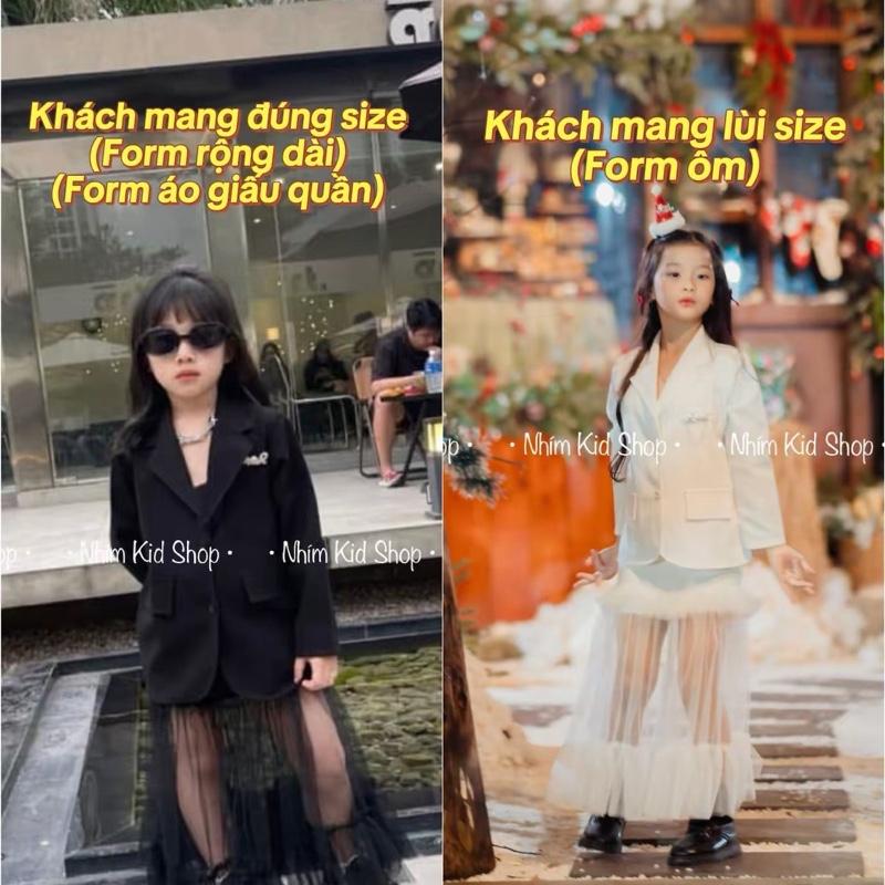   HÀNG CHUẨN - FORM RỘNG - MANG ÔM LÙI SIZE  Set Áo Vest Blazer Đính Tag Đá Phối Chân Váy Lưới Dáng Dài Sành Điệu Cho Bé Gái Đi Đám Cưới 14 Tuổi Chất Liệu Chéo Hàn Có Lót Lụa Bên Trong 
