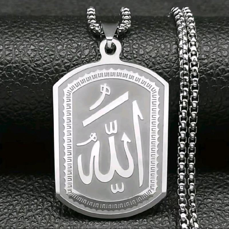 Asli 100% Titanium Kalung Titanium Rantai Rolo Liontin Lafaz Allah untuk Pria wanita (Hadiah lebaran) Anti karat selamanya garasi 3