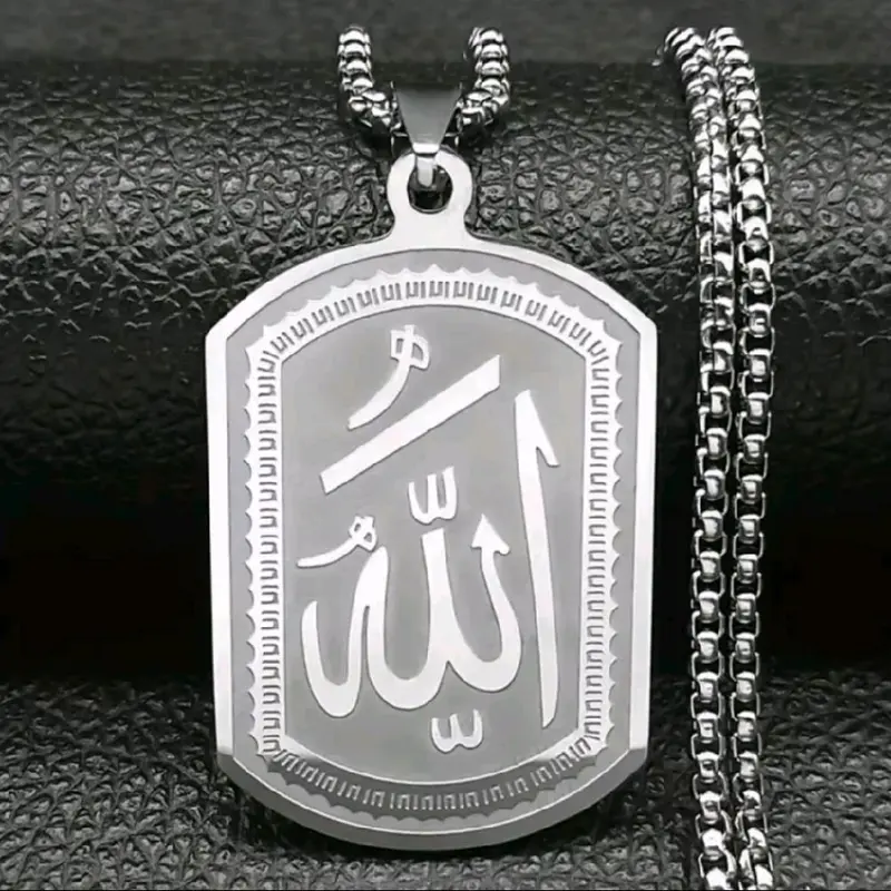 Asli 100% Titanium Kalung Titanium Rantai Rolo Liontin Lafaz Allah untuk Pria wanita (Hadiah lebaran) Anti karat selamanya garasi 3