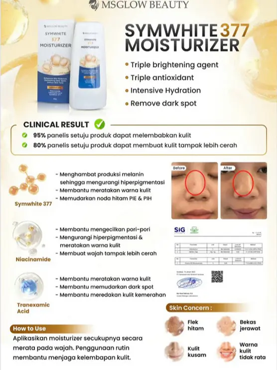 MS GLOW SYMWHITE 377 MOISTURIZER CALM BLEMISH MOISTURIZER PELEMBAB KULIT WAJAH 5