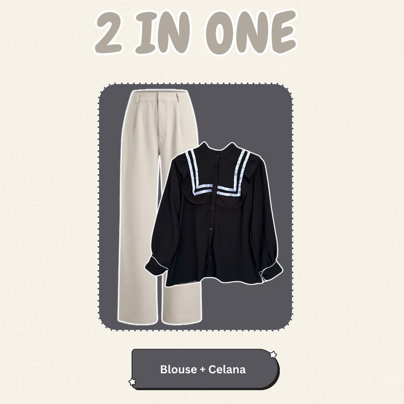 OOTD Oneset Outfit Healing (Blouse Nonny Hijab Bella Square Ikat Pinggang Celana Jennie Knit) DSD159 Setelan Wanita 4