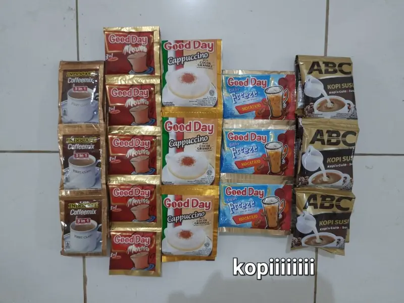 KAPAL API-INDOCAFE-LUWAK WHITE COFFEE-GOOD DAY-ABC SUSU RENCENGAN - KPL API SP MIX - LUWAK KOPI + GULA 10+6 PCS- CHOCOLATOS MACHA - CHOCOLATOS COKLAT - KAPAL API SPECIAL 6GR 0