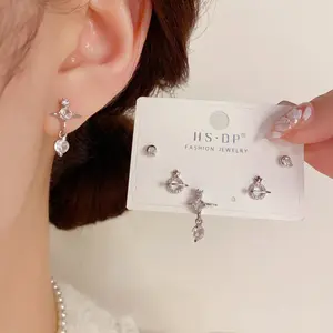 EAR PARTNER-Anting-Anting Set Tiga Potong Planet Zirkon Beraspal Mikro S925 Jarum Perak Anting Desain Ceruk Super Flash Mode Indah,Paket Luxury: Anting + Kalung Perak Korea Retro | Perhiasan Elegan Anti Karat | COD