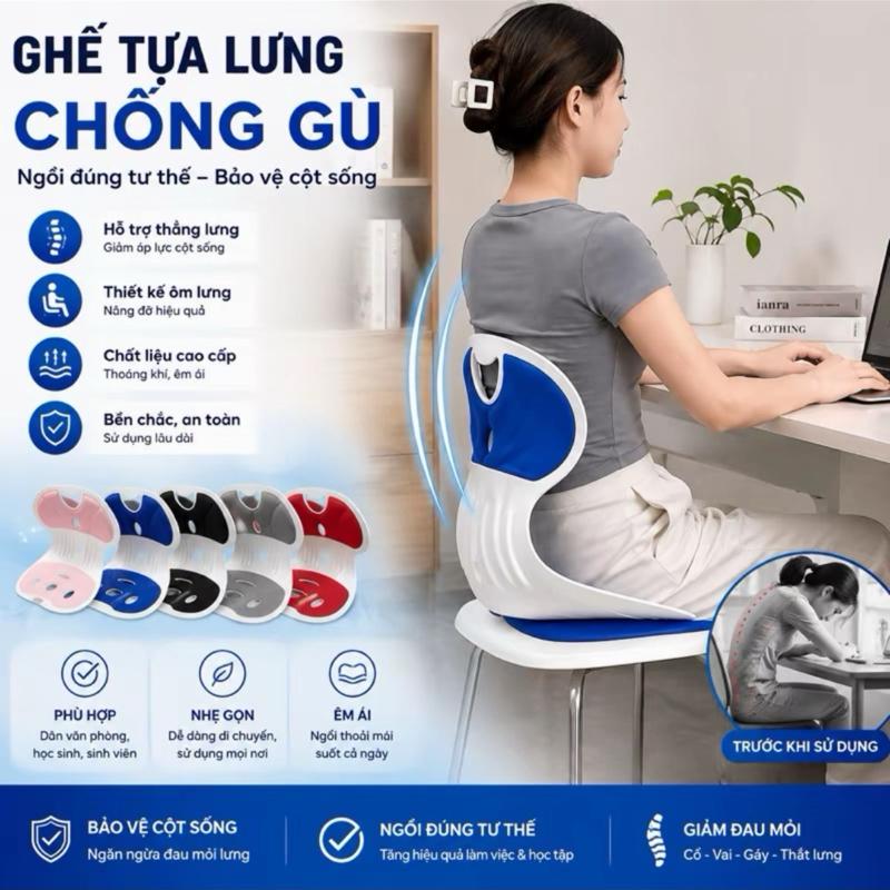 Ghế Công Thái Học Chống Gù Lưng - Giúp Nắn Chỉnh Cột Sống, Tựa Lưng Êm, Bền Chắc, An Toàn, Chịu Tải Tối Đa Lên Đến 80kg, Ghế Làm Việc Văn Phòng (1)