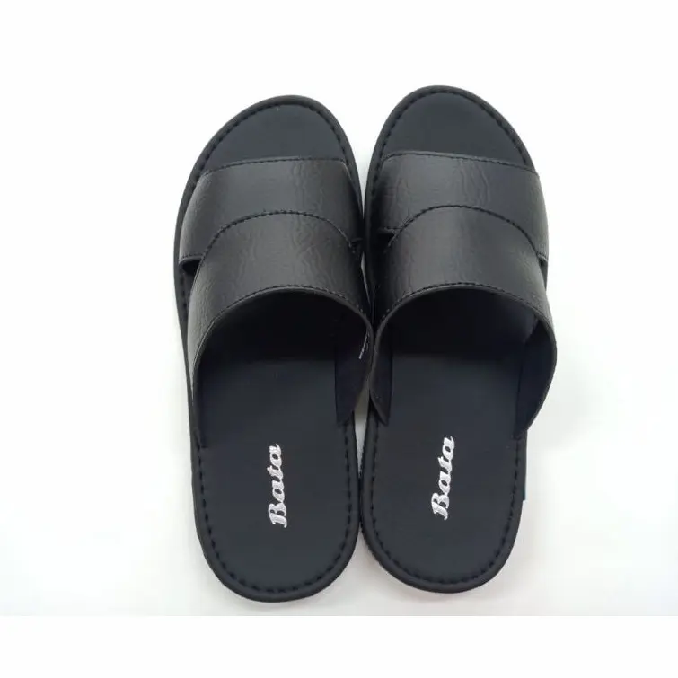 Sandal Bata Pria Skip Black Terbaru Sendal Selop Kulit Kasual Nyaman di Gunakan Kekinian Unisex 2