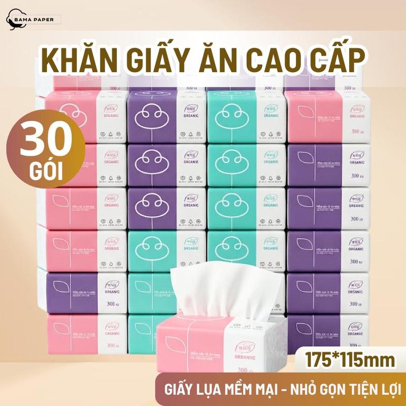 Bịch 10 gói,  30 Gói Giấy Ăn ORGANIC Mix 3 Màu, Khăn Giấy Rút 4 Lớp, Chất Giấy Dai Và Mềm Mại, Siêu Tiện Lợi SHOP A.PHANG