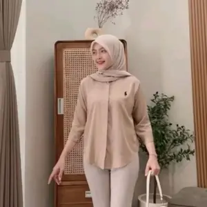 By.Ourca - Atasan kemeja rayon twill motif bordir logo lengan 3/4