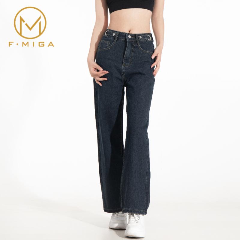 F·MIGA C42 High Waist Korean Style Kulot Bagy Jeans Straight Kasual Pants Celana Panjang Loose Celana Jeans Wanita - Abu-abu Biru 4