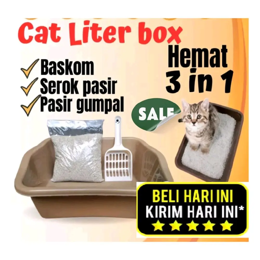 Paket Anabul Murah Starter Kit Bak Pasir 1kg Serokan Pasir Kucing Litter Box Pasir Zeolit Sekop bak pasir litterbox 1set tempat pup kucing