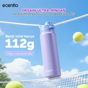 【No keychain】 Ecentio Botol 【K】Alumunium 750ml 【HANYA BISA SUHU RUANG】Tanpa Gantungan Kunci & Hanya Untuk Air Suhu Ruang Saja!