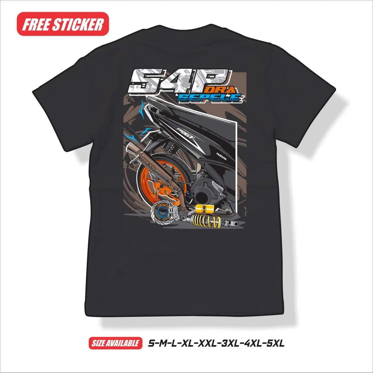Kaos 54P Mio J Mio GT 2Smoke dengan Stiker Gratis - Pria, Distro Racing Motor Combed Kain Nyaman Sablon Hitam Tangan Cowok