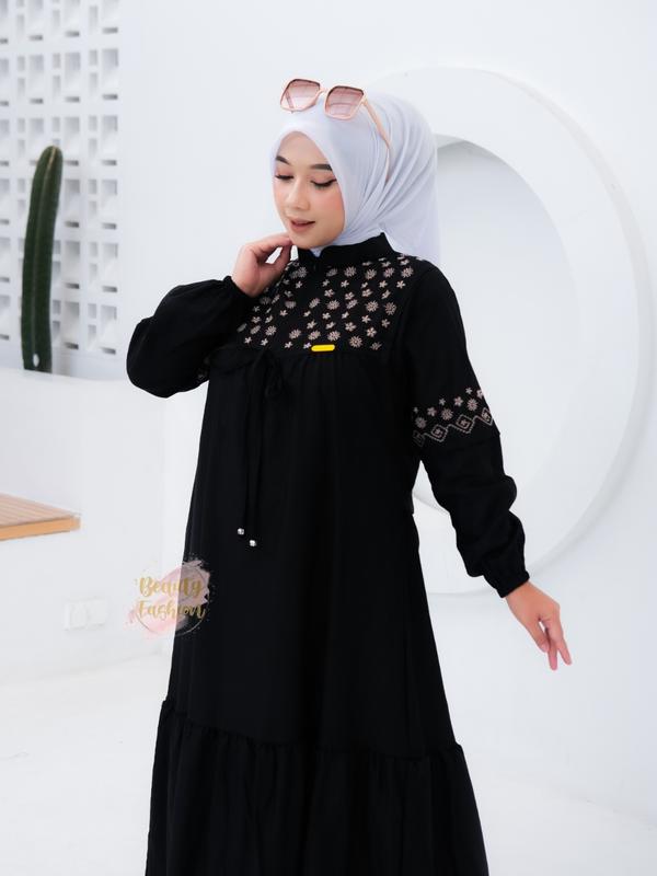 Gamis Bordir Wanita LYLYA Mat Polo Linen Premium Terbaru Busui Friendly Dress Motif Model Kekinian 9
