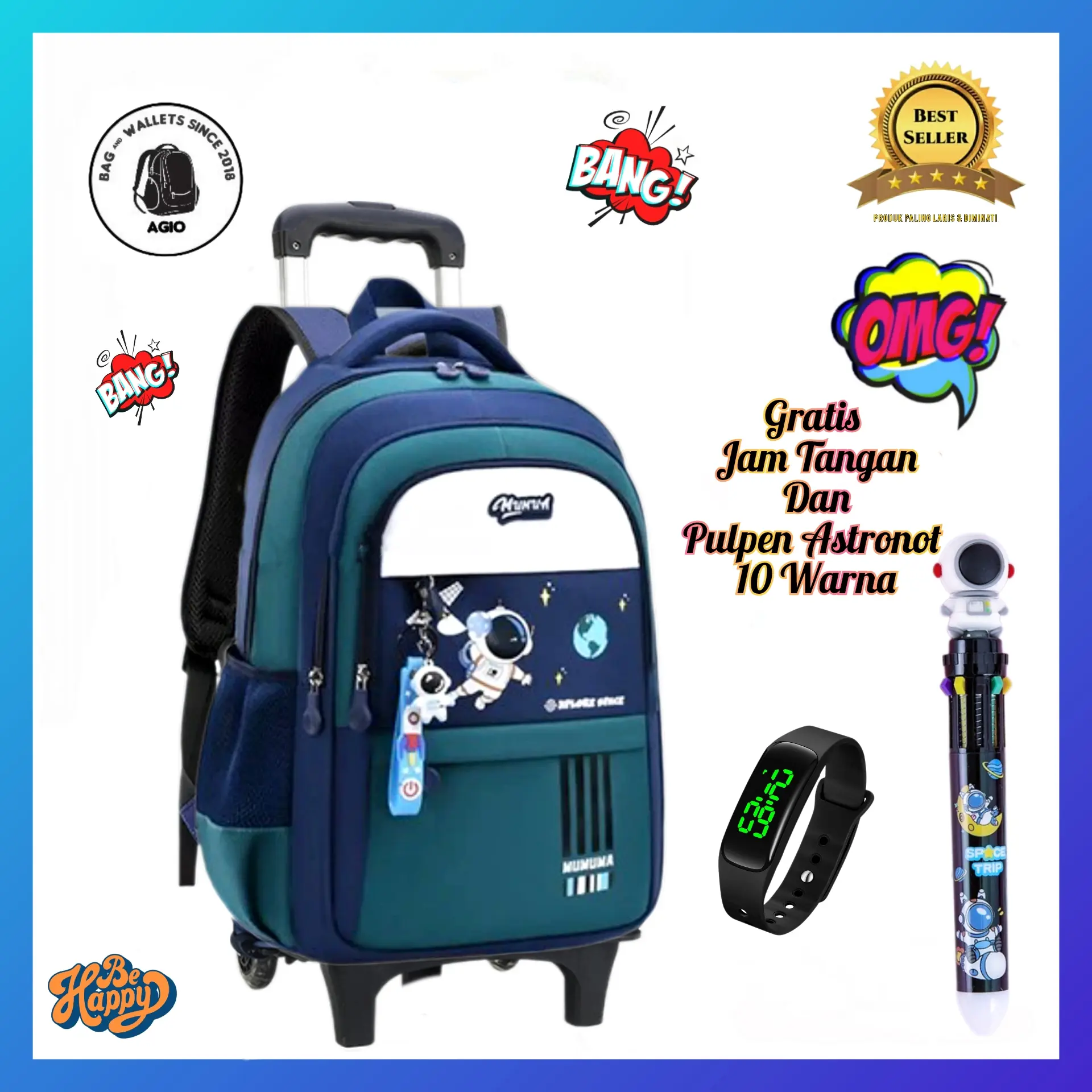 Tas Ransel Troli Anak Laki Laki Tas Sekolah Anak Sd Smp Motif Space Astro Xv07 Gratis Jam Tangan & Pulpen 10 Warna Tas Anak Terbaru Bisa Bayar COD