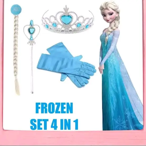 SET 4IN1 BANDO MAHKOTA + RAMBUT KEPANG + TONGKAT + SARUNG TANGAN FROZEN PRINCESS FROZEN ELSA ANNA Bando Klip KEKINIAN BANDO RAMBUT KEPANG JEPIT / ACCEESORIES PESTA ULANG TAHUN PENTAS KARNAVAL  Kostum Anak Cantik Aksesoris 8