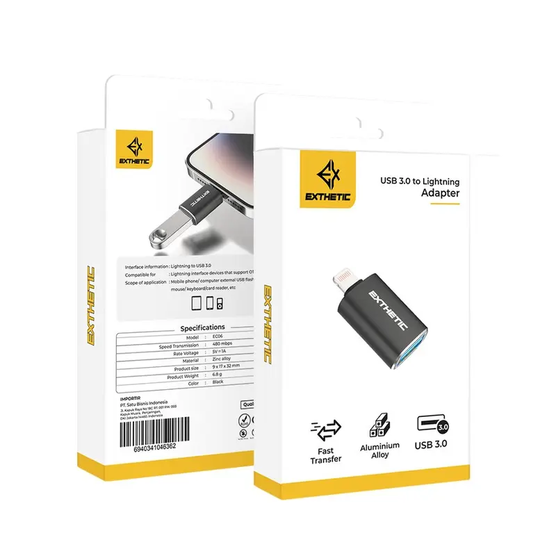 Exthetic Adapter Converter OTG USB A 3.0 to Lightning Iphone Ipad Mac Data dan Charge - EC06 7