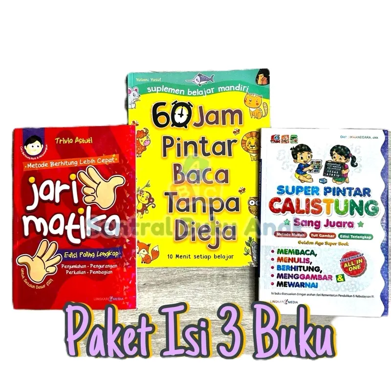 [ Dapat 3 Buku] Buku 60 Jam Pintar Baca Tanpa Dieja | Buku CALISTUNG | Buku Jari Matika