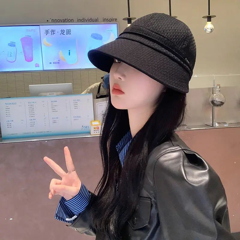 Hat for Women 2023 New Korean Style Small Icon Sun-Shade Fisherman Hat Waffle Show Face Little Autumn Winter All-Matching Peaked Cap Fashion