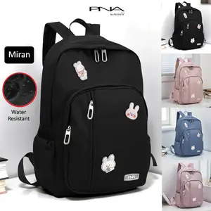 Peonia PNA MIRAN Tas Ransel Kanvas Water Resistant Extra Besar Unisex dengan 3 Pin Kartun Bonus Slot Zipper Besar & Sedang untuk Laptop dan Buku Tahan Percikan Air