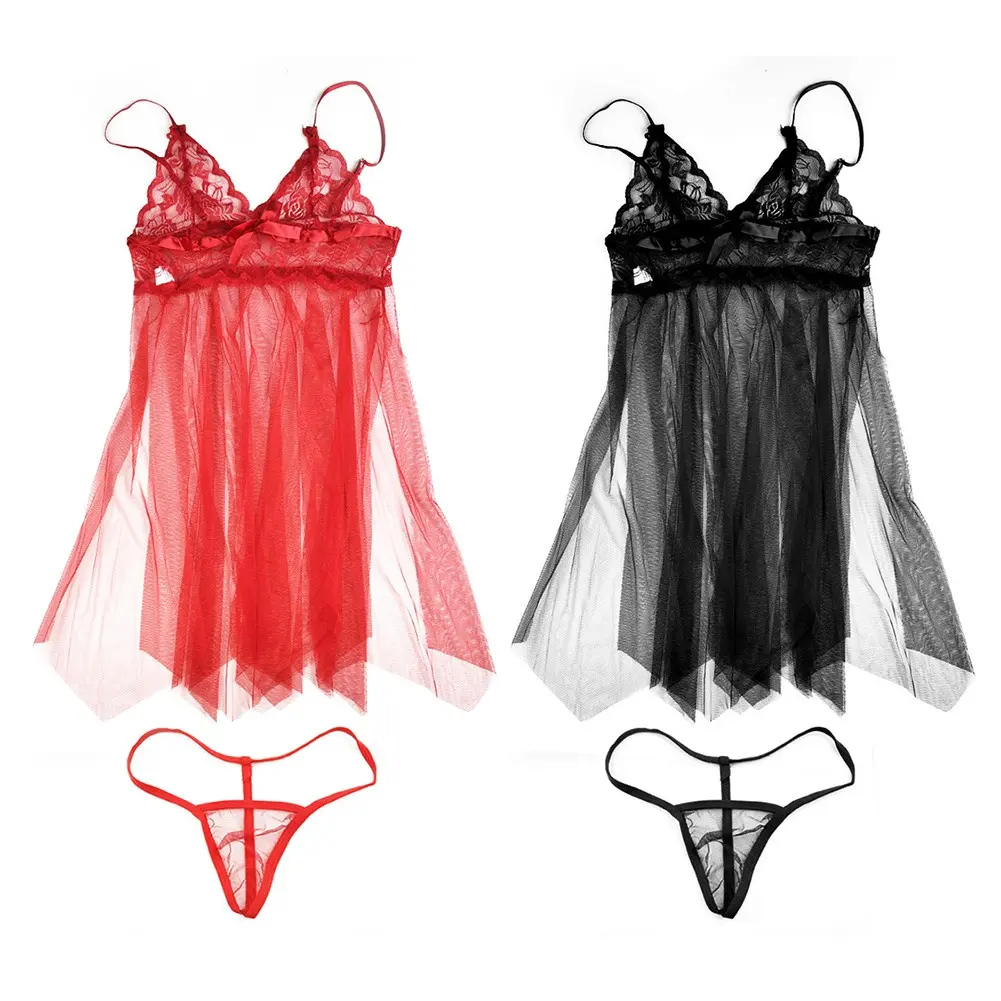 2018 Valentine Sexy Lace Sleepwear Intimates Home Adult Set Black/Red Lingerie