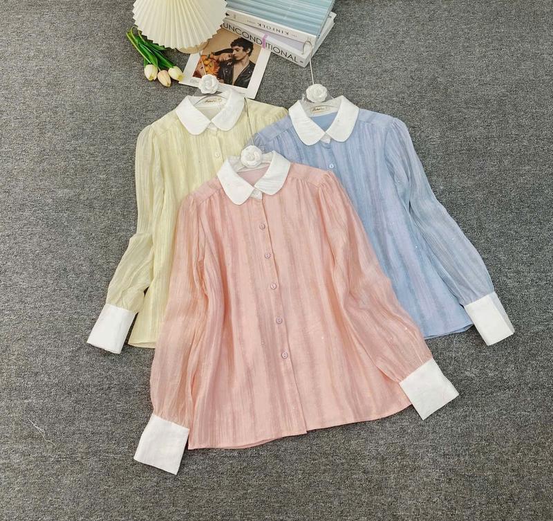 Áo Sơ Mi Nữ Kim Sa Cổ Sen Tay Dài Lala Fashion Mã 4153D