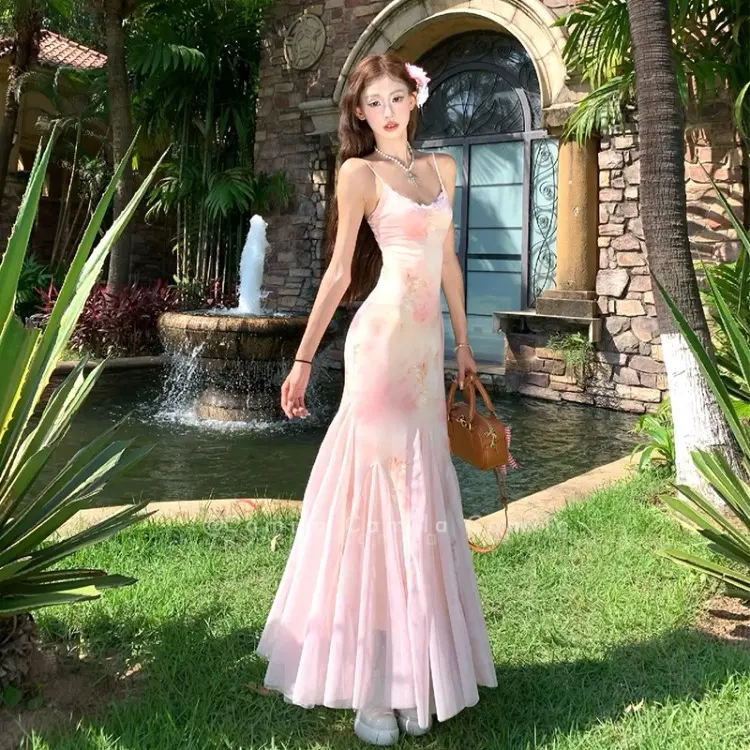 floral korean beach long dress ASHLEYlauren 12015 One-Shoulder Satin Gown with Floral Detail