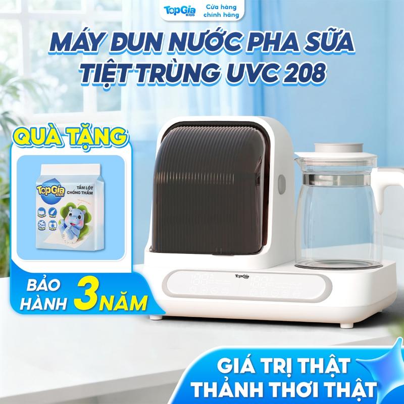 COD(Siêu ưu đãi) Máy đun hâm nước tiệt trùng UVC TopGiaKids 208 - Đun nước pha sữa, tiệt trùng bình sữa đa năng- BH 3 năm