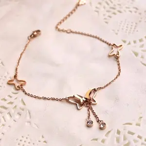 Gelang Kaki Alloy Korea dengan Liontin Butterfly Kupu-Kupu Rantai