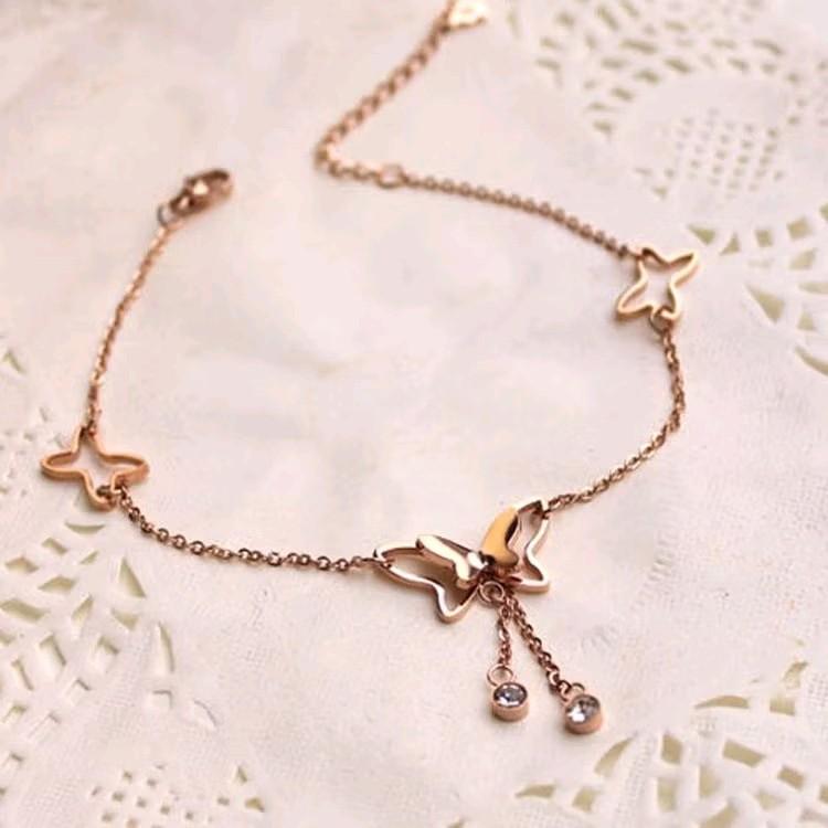 Gelang Kaki Alloy Korea dengan Liontin Butterfly Kupu-Kupu Rantai 0