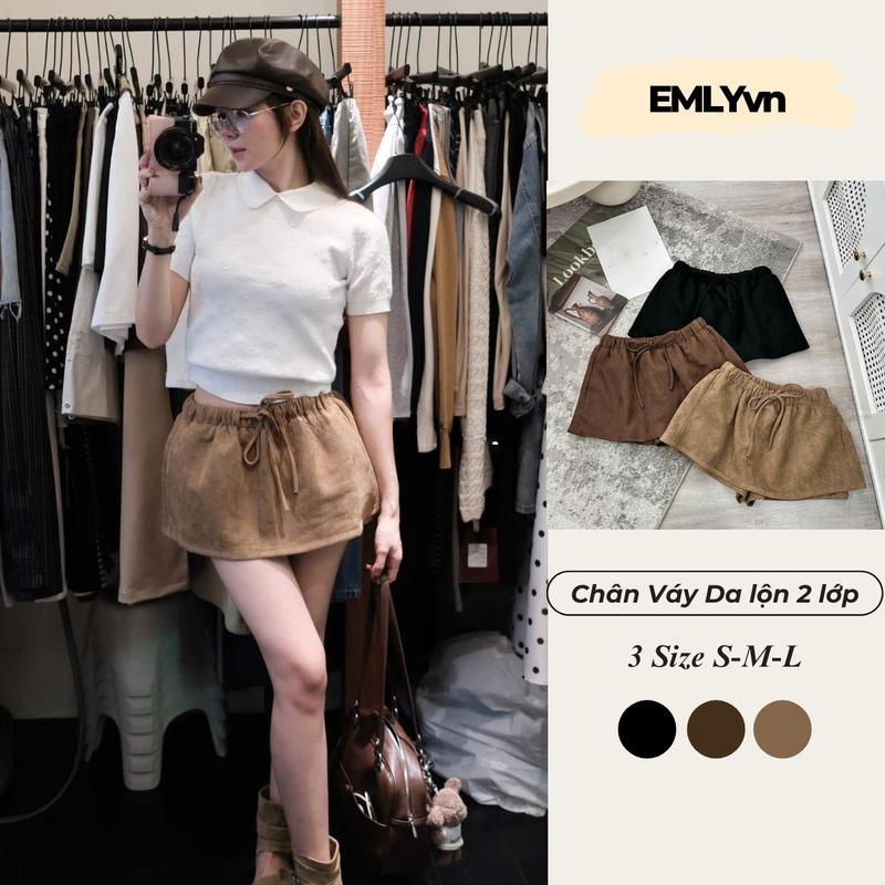 EMLYvn - Chân Váy Da Lộn Nữ 2 Lớp Có Quần Bên Trong Quần Váy Dáng Ngắn Fom Hàn Quốc 2025