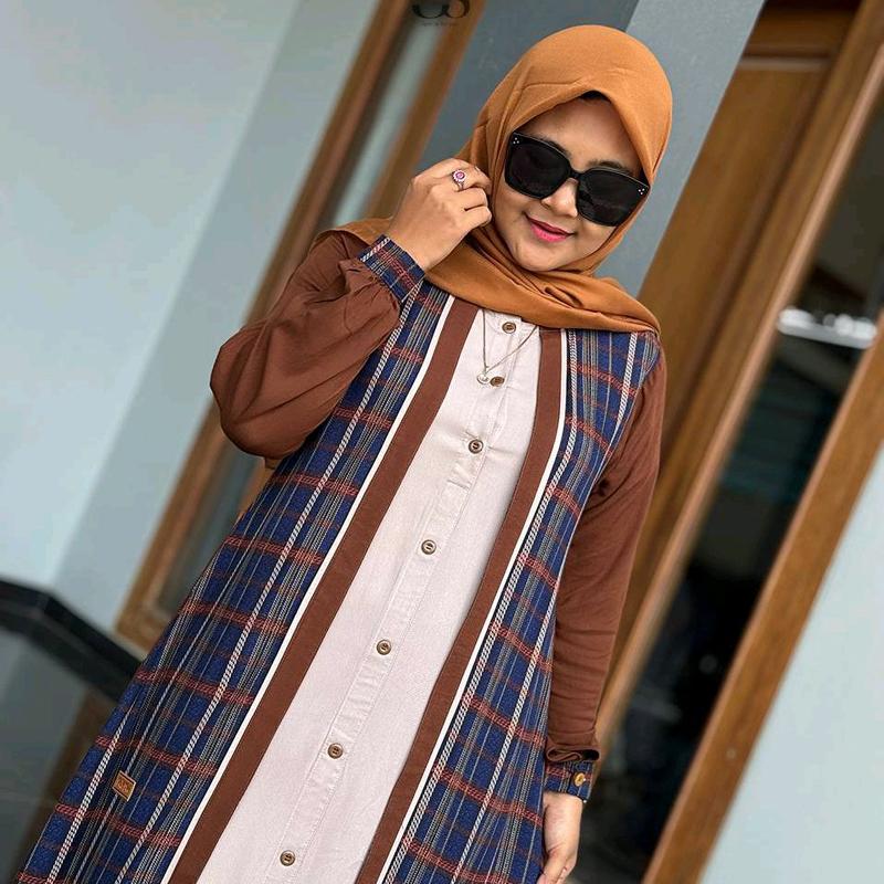 GAMIS MUSLIM CHOCOLATE SQUARE DRESS WANITA RAYON TWILL BY SAULIN STORE 1