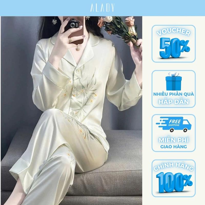 ALADY TD001 - Đồ bộ Nữ Pijama Áo tay dài lụa Latin mềm mại, sang trọng Lolita Quần Ngủ