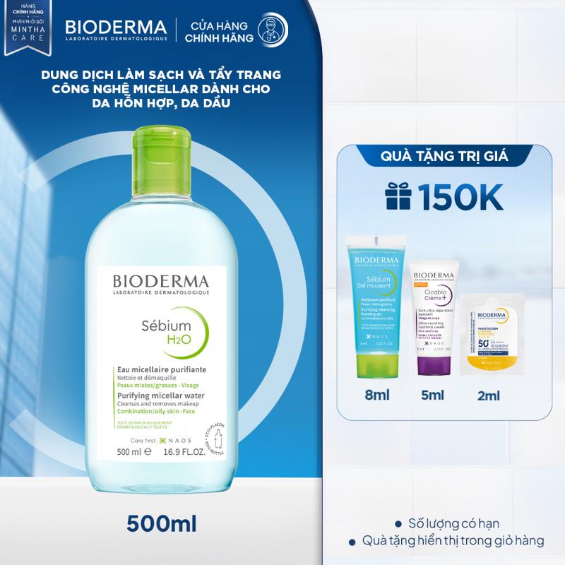 Dung dịch làm sạch và tẩy trang công nghệ Micellar dành cho da hỗn hợp, da dầu Bioderma Sebium H2O 500ml Mỹ Phẩm