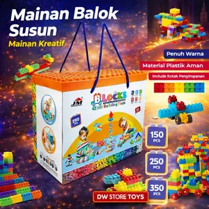 DW STORE TOYS Mainan Edukasi Anak Block Susun DIY 250PCS/350PCS Ukuran Lebih Besar Bahan ABS SNI Terstandarisasi untuk Kreativitas dan Motorik Anak Include Kotak Penyimpanan