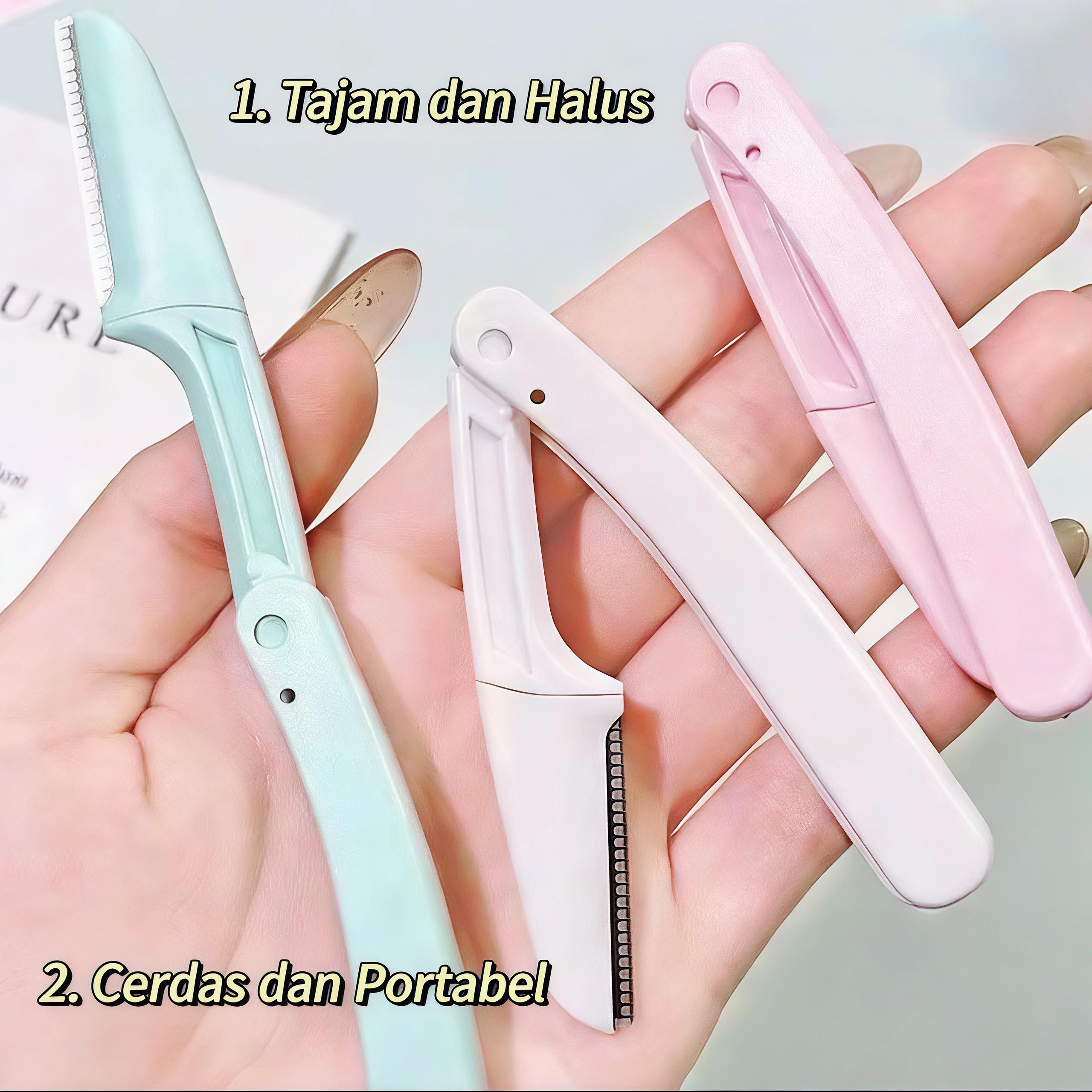 【Sam's market】Pisau Cukur Alis Wanita Aman Mudah Dikuasai oleh Pemula 3 Pcs dalam 1 Kotak Cocok untuk Pemula Anti-Gores Kuku Lipstick Pembest Seller