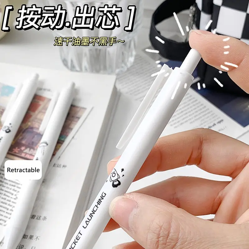 Bút Gel Có Thể Thu Vào Dòng Metaverse Đơn Giản, 6 Miếng, 0.5Mm, Mực Đen Khô Nhanh Cho Trường Học, Ngòi ST, Bút Ký 2
