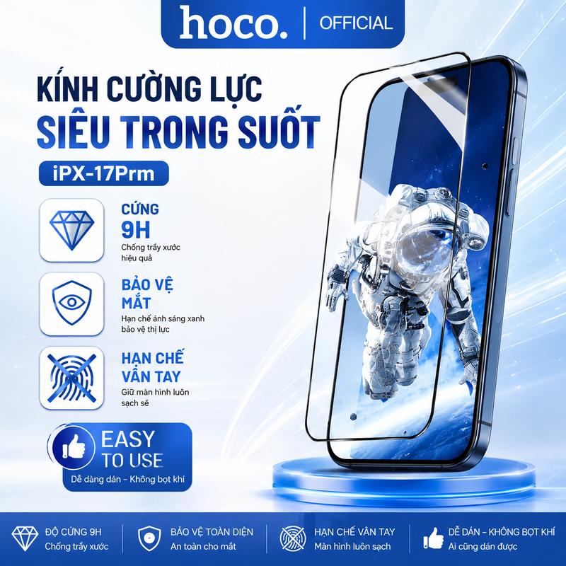 Kính cường lực Hoco siêu trong suốt full màn cao cấp cho điện thoại X,11,12,13,14,15,16/17 series chống bám vân tay, độ cứng 9H, tặng bộ giấy lau loại tốt Phụ Kiện Phone dán màn hình