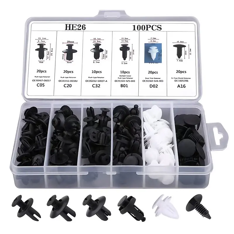 100 clips de fijación automotrices, kit universal para paragolpes, aletas, paneles de puertas y clips de tornillo expansivo interno - Foto 9