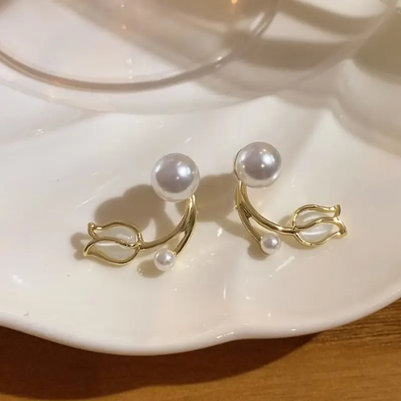 COD ❤️ Anting-anting Mutiara Bunga Tulip Perasaan Tingkat Lanjut Anting-Anting Indah Temperamen Elegan-Bellamy's 6