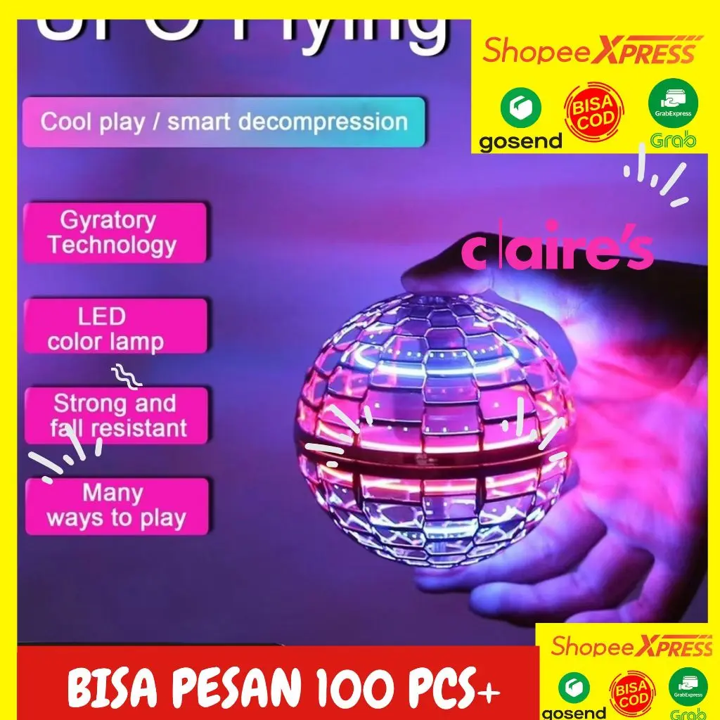 [ClaireToys]Drone Bola Terbang UFO Ajaib / Boomerang Gasing Bola Terbang / FlyNova Spinner Toys LED / Include Mini Remote On Off
